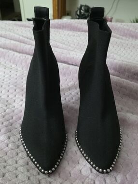 BCBG Black Pointed Sock Booties with Silver Stud Trim